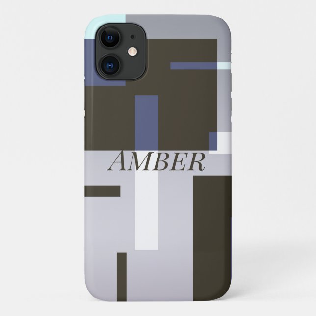 Grey Brown Colour Block Geometric Personalised Case-Mate iPhone Case (Back)
