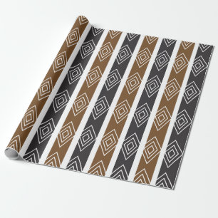 Grey Brown Geometric Diamond Stripes Wrapping Paper