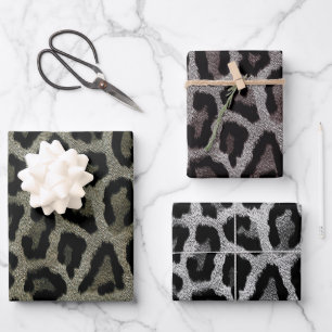 Grey Brown Green Black Leopard Animal Print Wrapping Paper Sheet