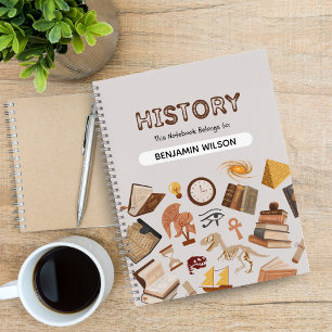 Grey & Brown History Spiral Notebook – Customizabl