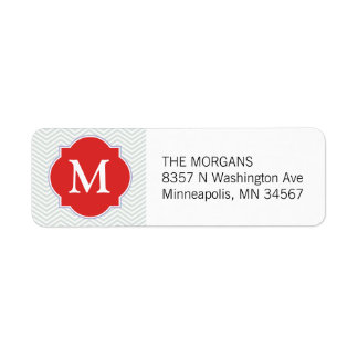 Grey & Brown Madder Modern Chevron Custom Monogram Return Address Label