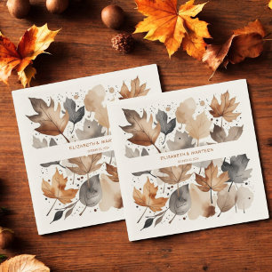 Grey Brown Maple Leaf Autumn Wedding Paper Napkin