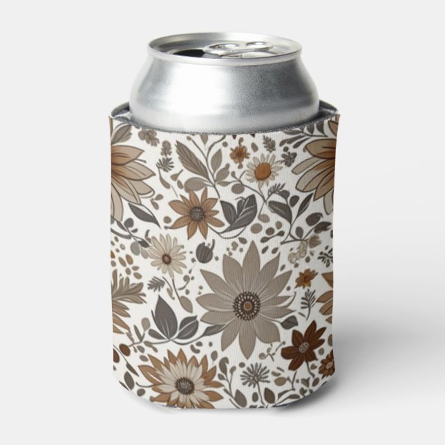 Grey Brown Maple Leaves Autumn Wedding Can Cooler (Can Front)
