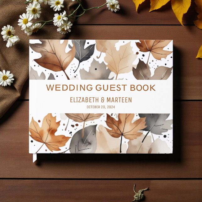 Grey Brown Maple Leaves Autumn Wedding Guest Book (Creator Uploaded)