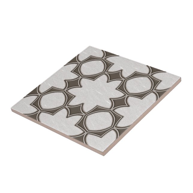 Grey Brown Off-White Eclectic Ethnic Mosaic Art Ceramic Tile (Side)