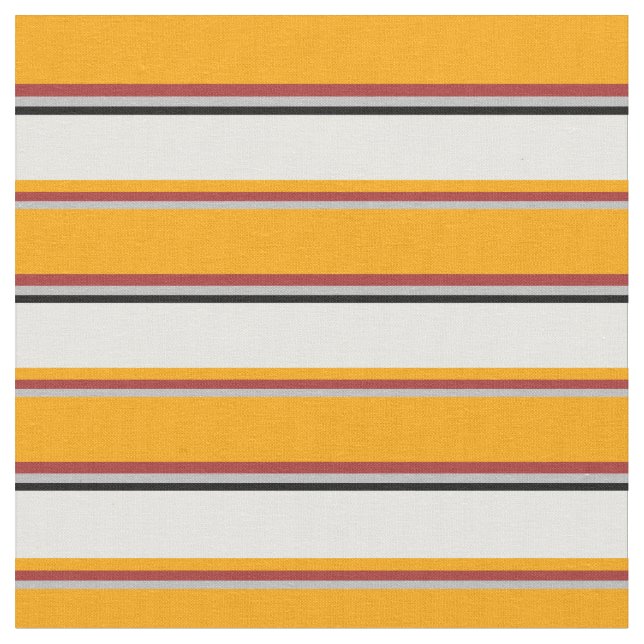 Grey, Brown, Orange, Mint Cream & Black Stripes Fabric (Close Up)