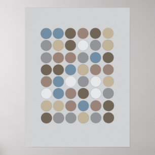 Grey Brown & Slate Blue Circles Pattern Modern Poster