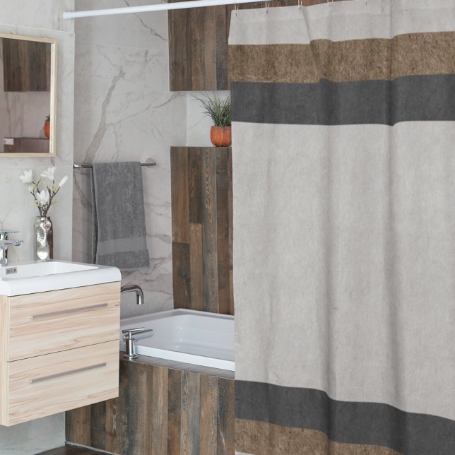 Grey Brown Tan Taupe Stripe Colour Block  Shower Curtain (Creator Uploaded)