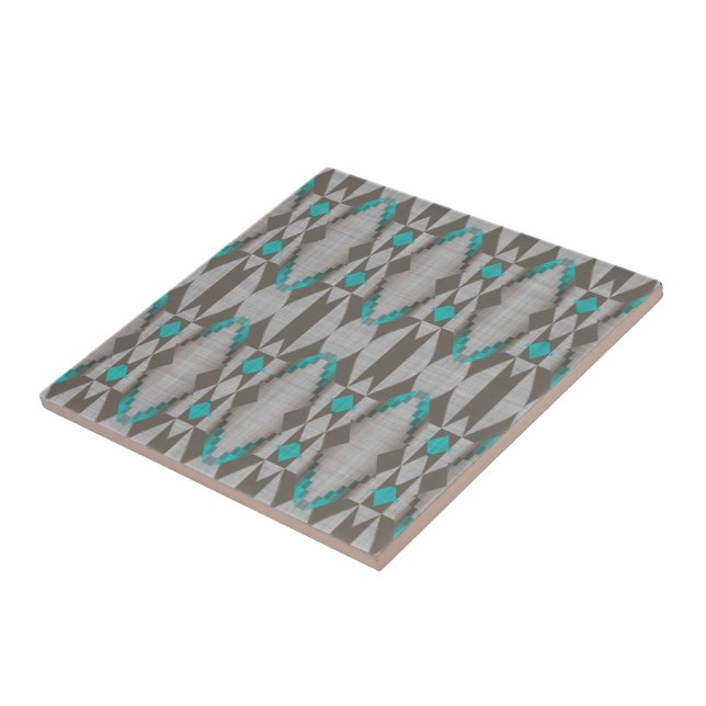 Grey Brown Turquoise Blue Green Ethnic Tribe Art Ceramic Tile (Side)