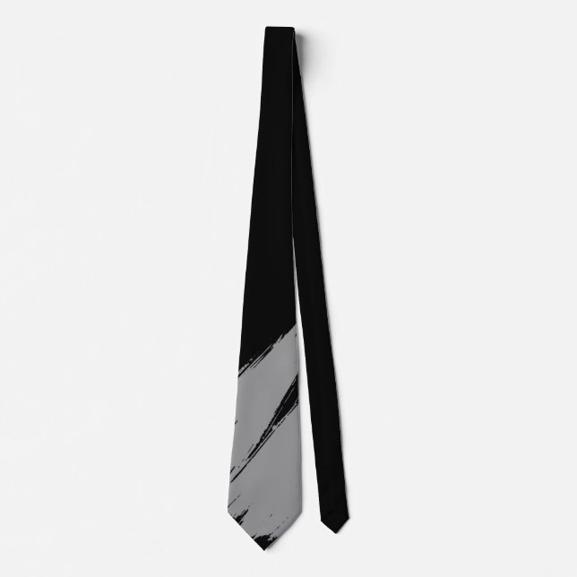Grey Brush Modern Black Background Tie (Front)