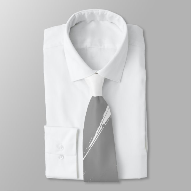 Grey Brush Modern White Background Tie (Tied)