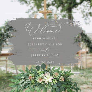 Grey Brush Strokes Wedding Welcome Sign