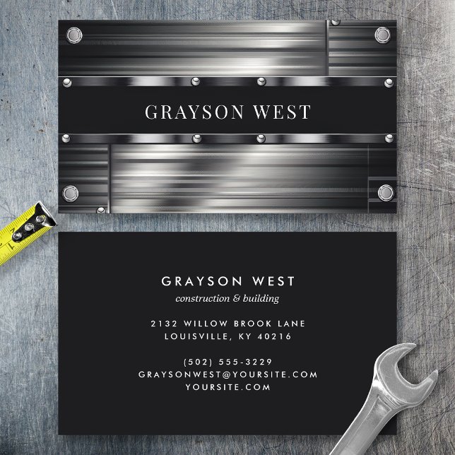 Grey Brushed Metal Modern Masculine Business Card (Creator Uploaded)