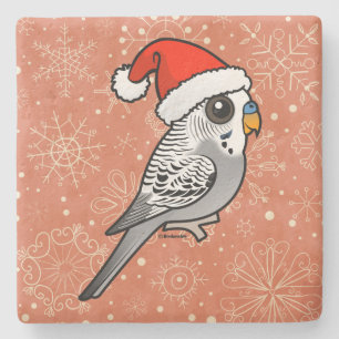 Grey Budgie Santa Claus Stone Coaster