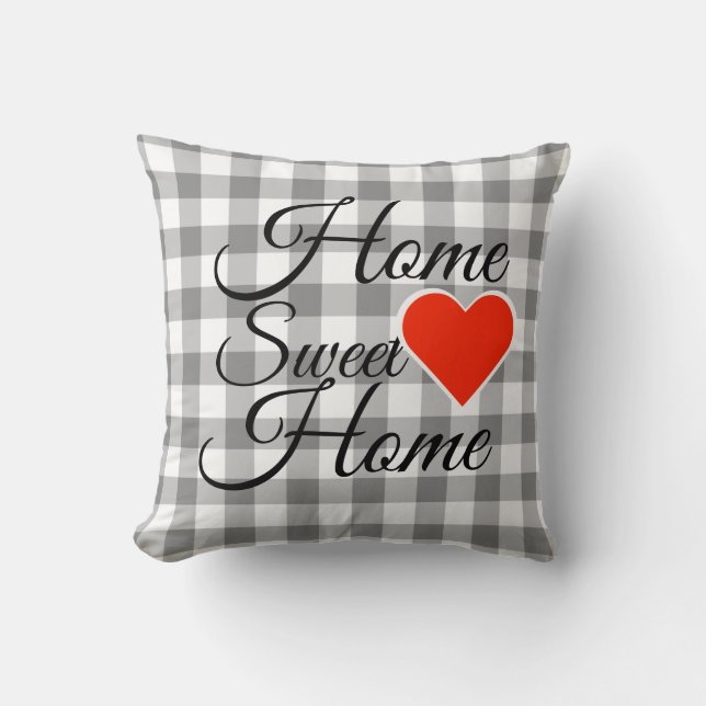 Grey Buffalo Check Home Sweet Home Cushion (Front)