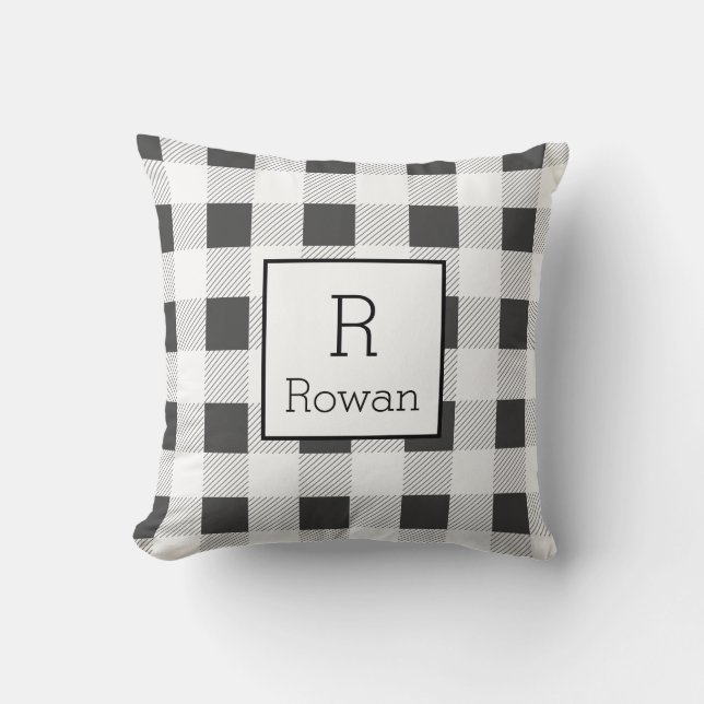 Grey Buffalo Check | Monogram Cushion (Front)