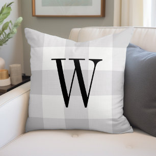 Grey Buffalo Check Monogram Modern Farmhouse Cushion