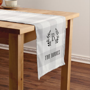 Grey Buffalo Check Monogram   Modern Farmhouse Short Table Runner