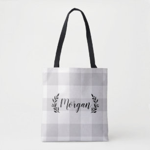 Grey Buffalo Check Monogram Modern Farmhouse Tote Bag