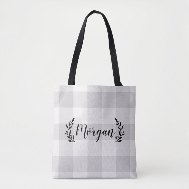 Grey Buffalo Check Monogram | Modern Farmhouse Tote Bag (Front)