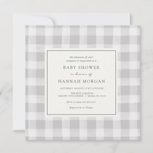 Grey Buffalo Plaid Baby Shower Invitation (Front)