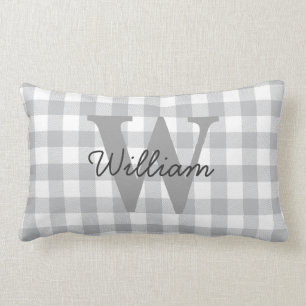 Grey Buffalo Plaid Chequered Pattern Lumbar Cushion
