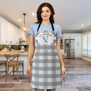 Grey Buffalo Plaid Farm Chicken Apron