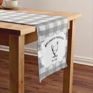 Grey Buffalo Plaid Farm Chicken Short Table Runner