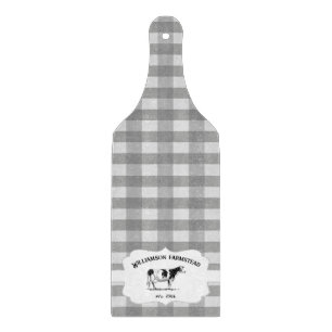 Grey Buffalo Plaid Farm Cow Cutting Board