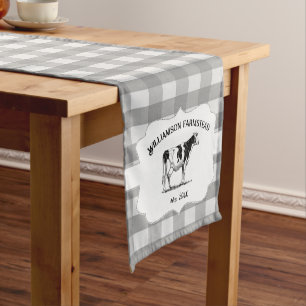 Grey Buffalo Plaid Farm Cow Short Table Runner