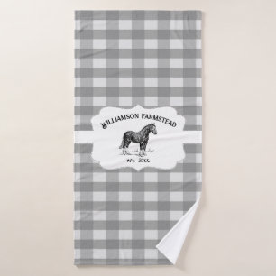 Grey Buffalo Plaid Farm Horse Bath Towel Set