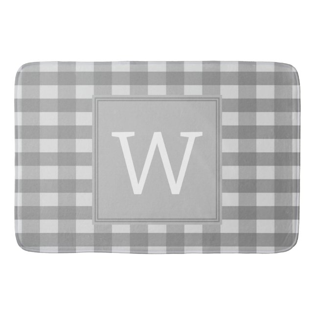 Grey Buffalo Plaid Monogram Bath Mat (Front)