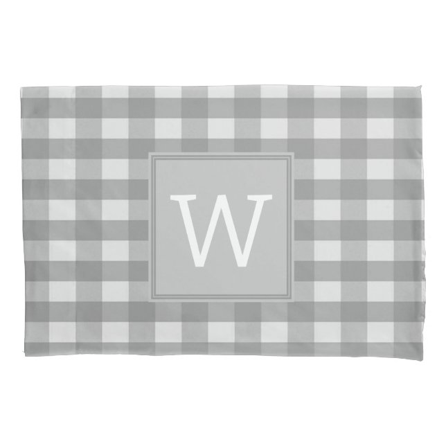 Grey Buffalo Plaid Monogram Pillowcase (Front)