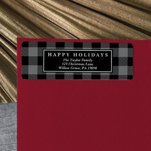 Grey Buffalo Plaid Pattern Christmas Card Return Address Label