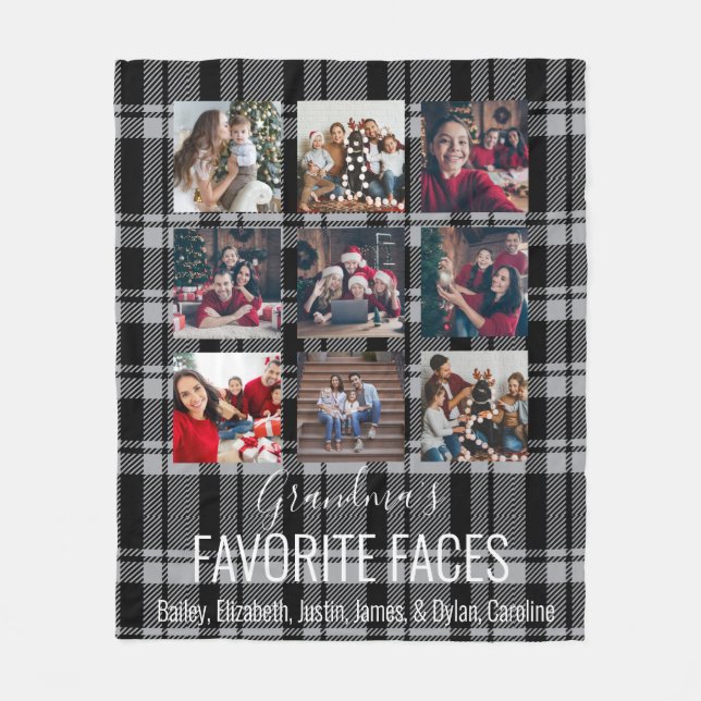 Grey Buffalo Plaid Personalised 9 Photo  Fleece Blanket (Front)