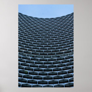 Grey building under clear blue sky poster