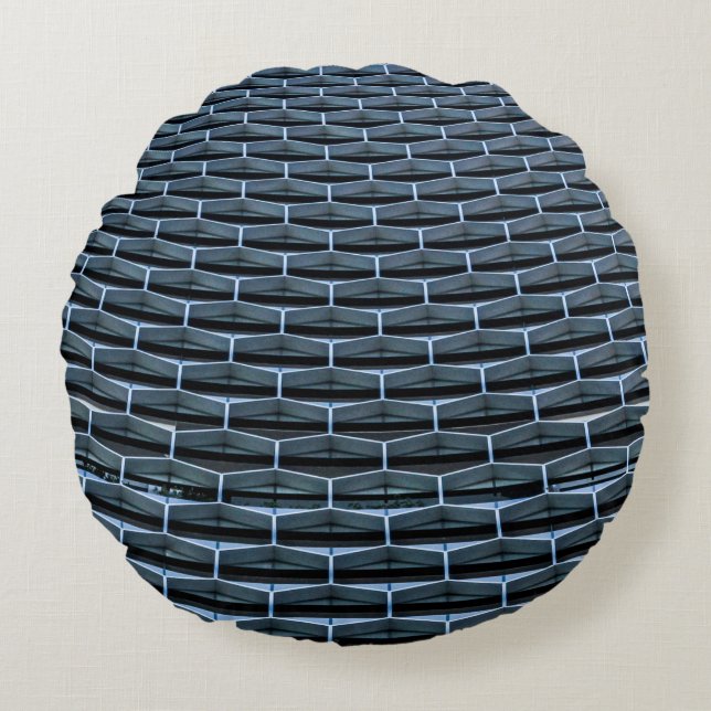 Grey building under clear blue sky round cushion (Front)