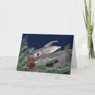 Grey bunny in pine holiday card