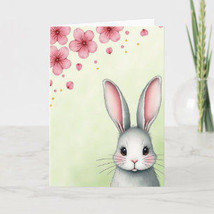 Grey Bunny Pink Petals Card