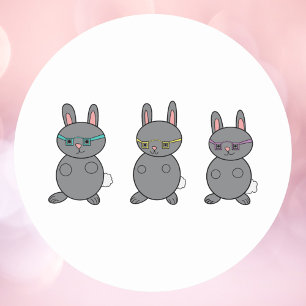 Grey Bunny Rabbits Wearing Glasses Classic Round Sticker
