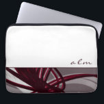 Grey & Burgundy Abstract Ribbons | Monogram Laptop Sleeve<br><div class="desc">Modern laptop sleeve with an artistic abstract design. The top portion features a simple plain white background with custom monogram initials presented in stylish lower case script. The bottom portion features grey, burgundy, white and wine coloured ribbons that are layered and interspersed to give perspective and depth against the grey...</div>
