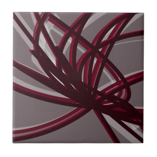 Grey & Burgundy Artistic Abstract Ribbon   Large Ceramic Tile
