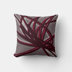 Grey & Burgundy Artistic Abstract Ribbons Cushion