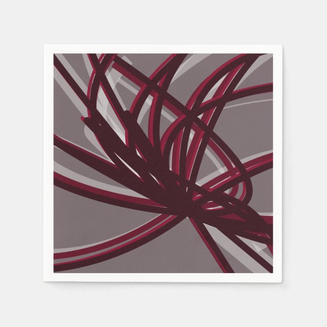Grey & Burgundy Artistic Abstract Ribbons Napkin (Front)