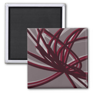 Grey & Burgundy Artistic Abstract Ribbons Square Magnet