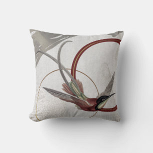 Grey & Burgundy Artistic Hummingbird Design Cushion