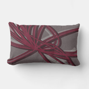 Grey & Burgundy Artistic Ribbons Fabric Texture Lumbar Cushion