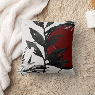 Grey Burgundy & Black Artistic Abstract Watercolor Cushion