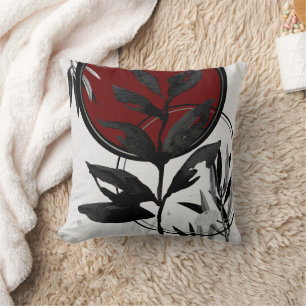Grey Burgundy & Black Watercolor Leaves Cushion