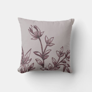 Grey & Burgundy Botanical   Rhatany Flowers Cushion